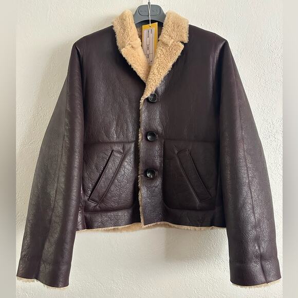 Marni Giacca Burgundy Leather Reversible Shearling Jacket size IT 38 - Picture 14 of 14